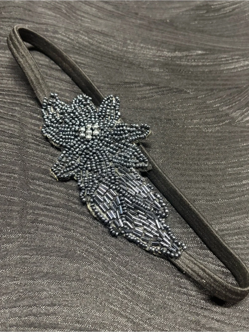 Art Deco Elegance: Midnight Beaded Floral Flapper Headband